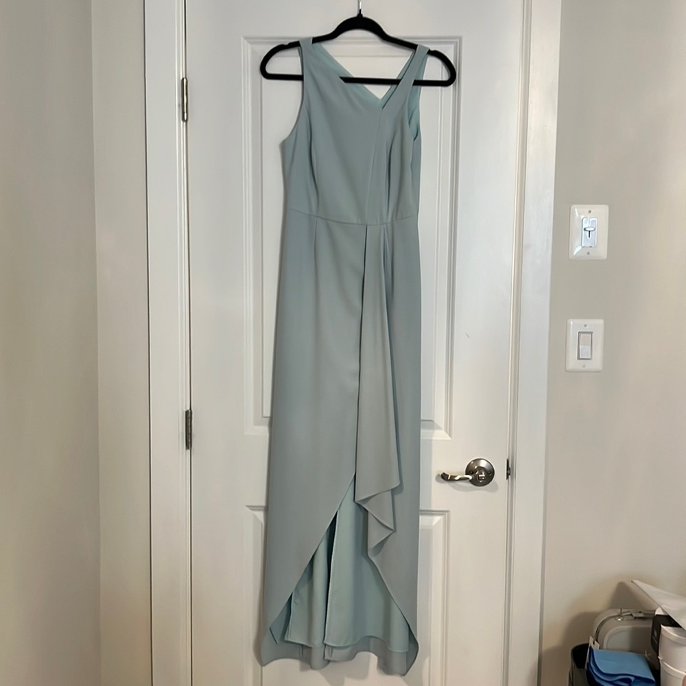 Halston heritage asymmetrical light blue gown size 0